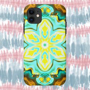 Psychedelic Mandala Flower Blauwgroen en Geel Case-Mate iPhone Case