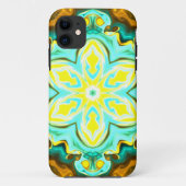 Psychedelic Mandala Flower Blauwgroen en Geel Case-Mate iPhone Case (Achterkant)