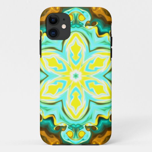 Psychedelic Mandala Flower Blauwgroen en Geel Case-Mate iPhone Case (Achterkant)