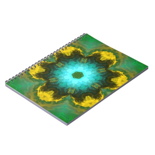 Psychedelic Mandala Flower Blauwgroen Yellow en Gr Notitieboek (Linkerzijde)