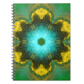 Psychedelic Mandala Flower Blauwgroen Yellow en Gr Notitieboek (Voorkant)