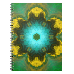 Psychedelic Mandala Flower Blauwgroen Yellow en Gr Notitieboek