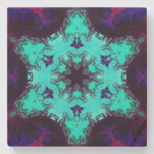 Psychedelic Mandala Flower Blue en Paars Stenen Onderzetter