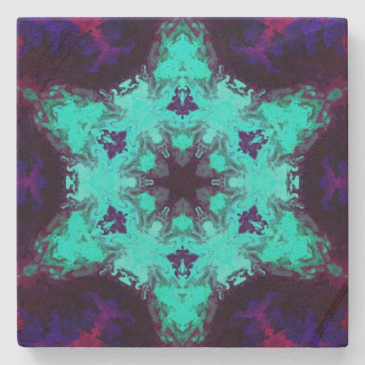 Psychedelic Mandala Flower Blue en Paars Stenen Onderzetter (Voorkant)