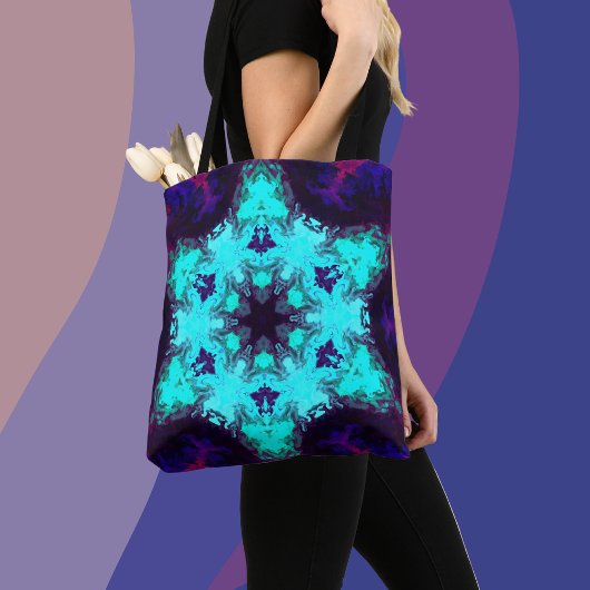 Psychedelic Mandala Flower Blue en Paars Tote Bag