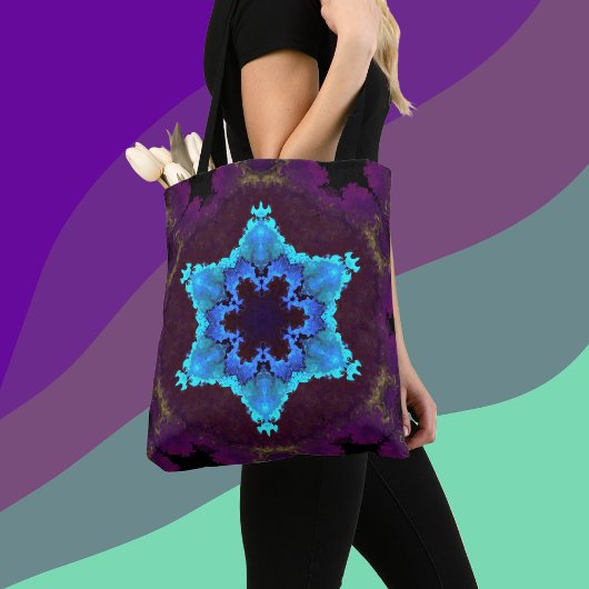 Psychedelic Mandala Flower Blue en Paars Tote Bag