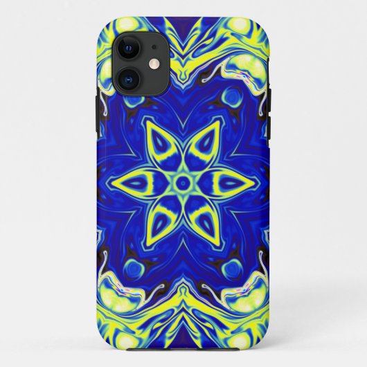 Psychedelic Mandala Flower Blue en Yellow Case-Mate iPhone Case (Achterkant)