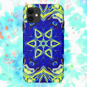 Psychedelic Mandala Flower Blue en Yellow Case-Mate iPhone Case