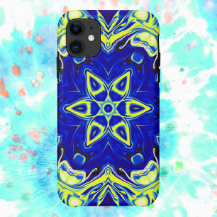 Psychedelic Mandala Flower Blue en Yellow Case-Mate iPhone Case
