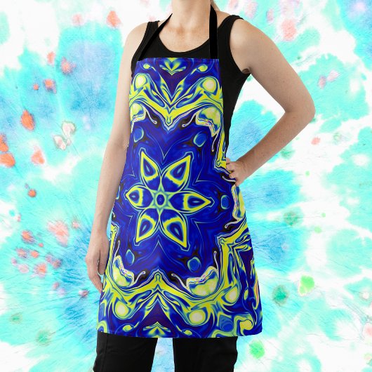 Psychedelic Mandala Flower Blue en Yellow Schort