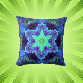 Psychedelic Mandala Flower Blue Green en Paars Kussen