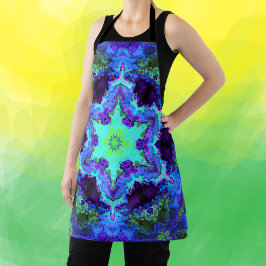 Psychedelic Mandala Flower Blue Green en Paars Schort