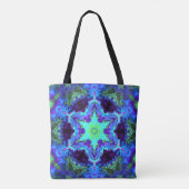 Psychedelic Mandala Flower Blue Green en Paars Tote Bag (Achterkant)