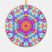 Psychedelic Mandala Flower Blue Pink and Yellow Keramisch Ornament (Voorkant)