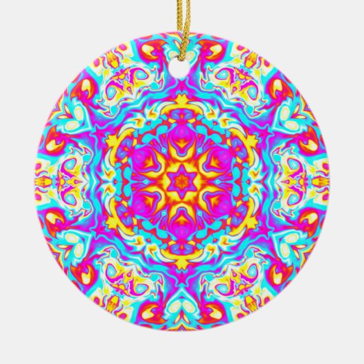 Psychedelic Mandala Flower Blue Pink and Yellow Keramisch Ornament (Voorkant)
