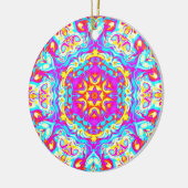 Psychedelic Mandala Flower Blue Pink and Yellow Keramisch Ornament (Links)