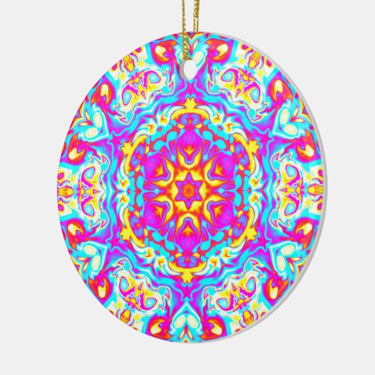 Psychedelic Mandala Flower Blue Pink and Yellow Keramisch Ornament (Links)