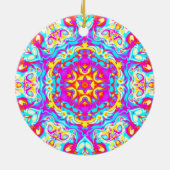 Psychedelic Mandala Flower Blue Pink and Yellow Keramisch Ornament (Achterkant)