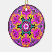 Psychedelic Mandala Flower Blue Pink and Yellow Keramisch Ornament (Links)