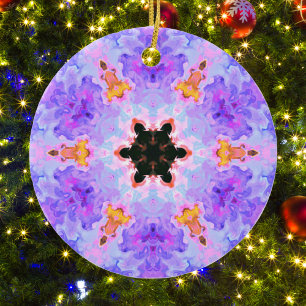 Psychedelic Mandala Flower Blue Pink and Yellow Keramisch Ornament
