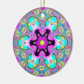 Psychedelic Mandala Flower Blue Pink and Yellow Keramisch Ornament (Links)