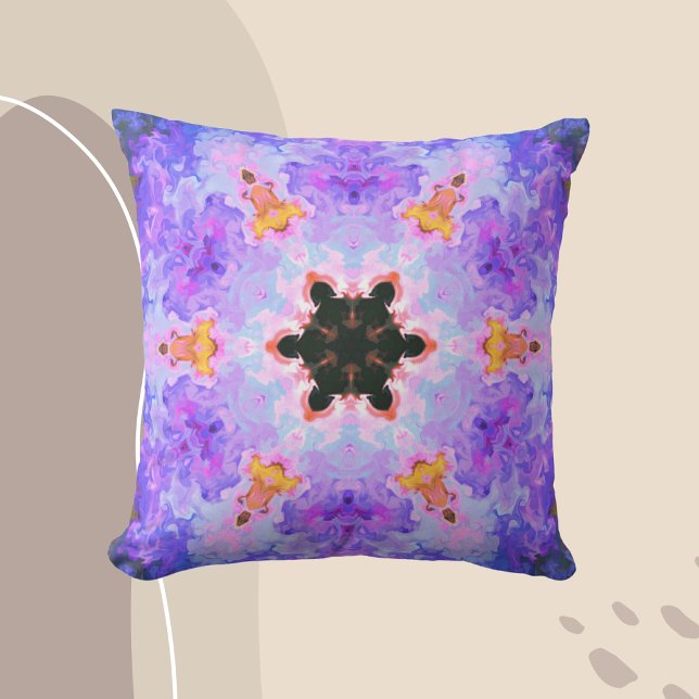 Psychedelic Mandala Flower Blue Pink and Yellow Kussen (Creator heeft geüpload)