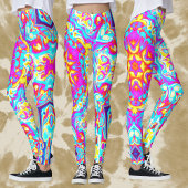 Psychedelic Mandala Flower Blue Pink and Yellow Leggings