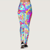 Psychedelic Mandala Flower Blue Pink and Yellow Leggings (Achterkant)