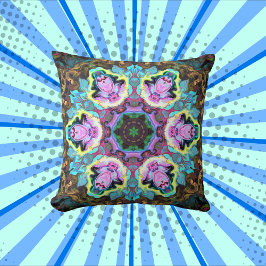 Psychedelic Mandala Flower Blue Yellow and Pink Kussen