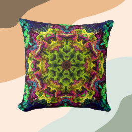Psychedelic Mandala Flower Green Blue en Paars Kussen