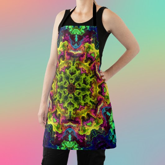 Psychedelic Mandala Flower Green Blue en Paars Schort