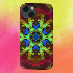 Psychedelic Mandala Flower Green Blue en Red Case-Mate iPhone Case