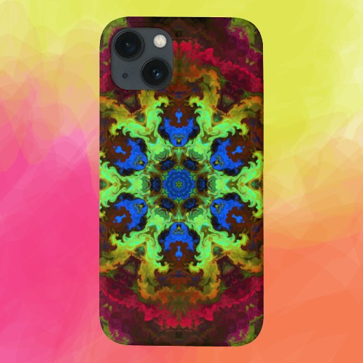 Psychedelic Mandala Flower Green Blue en Red Case-Mate iPhone Case