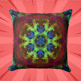 Psychedelic Mandala Flower Green Blue en Red Kussen
