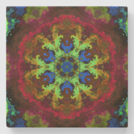 Psychedelic Mandala Flower Green Blue en Red Stenen Onderzetter