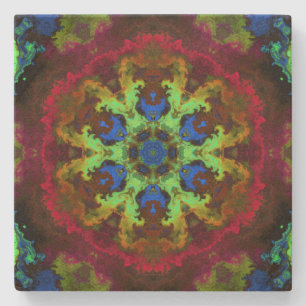 Psychedelic Mandala Flower Green Blue en Red Stenen Onderzetter