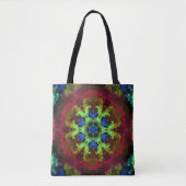 Psychedelic Mandala Flower Green Blue en Red Tote Bag (Voorkant)