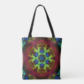 Psychedelic Mandala Flower Green Blue en Red Tote Bag (Achterkant)