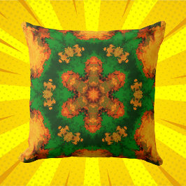 Psychedelic Mandala Flower Green Oranje and Yellow Kussen