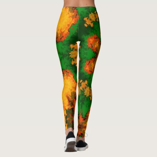Psychedelic Mandala Flower Green Oranje and Yellow Leggings (Achterkant)