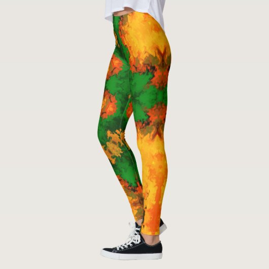 Psychedelic Mandala Flower Green Oranje and Yellow Leggings (Links)
