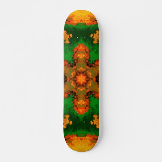 Psychedelic Mandala Flower Green Oranje and Yellow Persoonlijk Skateboard (Voorkant)