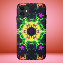 Psychedelic Mandala Flower Green Paars and Yellow Case-Mate iPhone Case