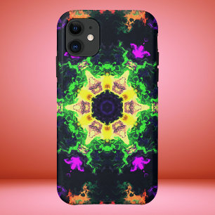 Psychedelic Mandala Flower Green Paars and Yellow Case-Mate iPhone Case