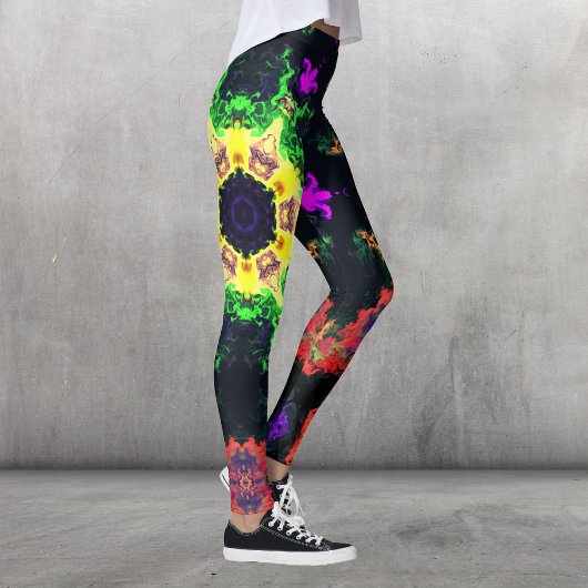 Psychedelic Mandala Flower Green Paars and Yellow Leggings