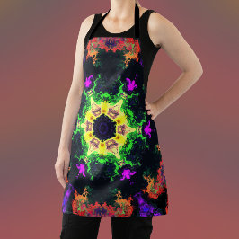 Psychedelic Mandala Flower Green Paars and Yellow Schort