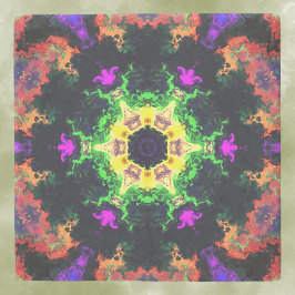 Psychedelic Mandala Flower Green Paars and Yellow Stenen Onderzetter