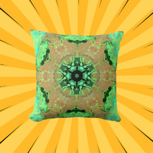 Psychedelic Mandala Flower Oranje and Green Kussen