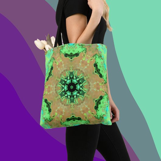 Psychedelic Mandala Flower Oranje and Green Tote Bag