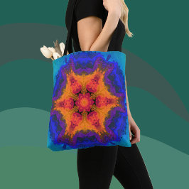 Psychedelic Mandala Flower Oranje Red en Blue Tote Bag